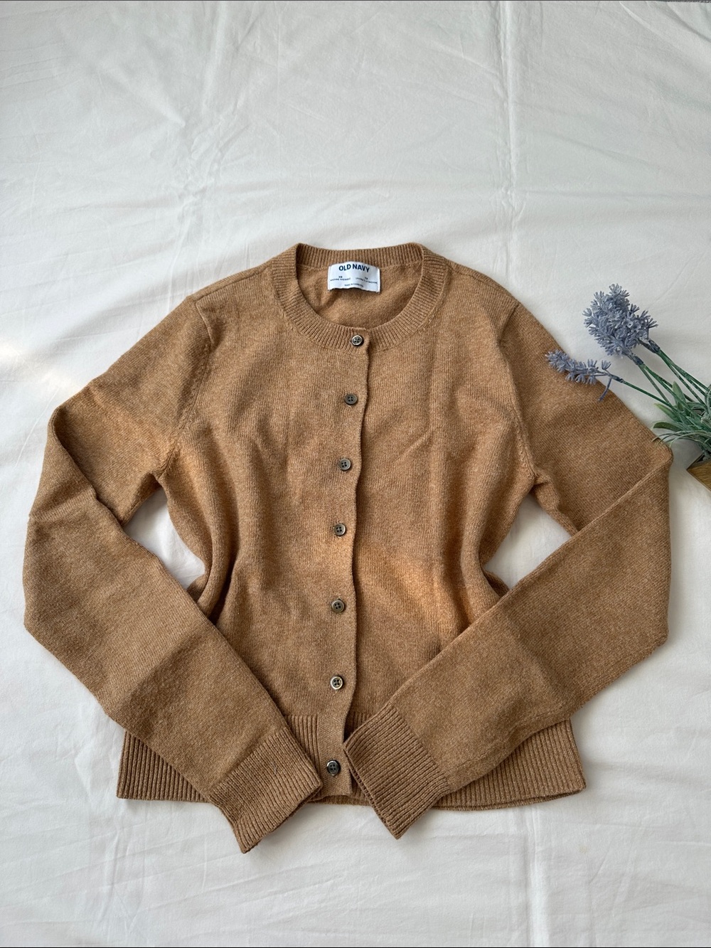 Old Navy Women's Camel Brown Button-Front Crewneck Cardigan